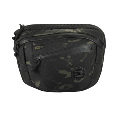 M-Tac Sphaera Hex Hardsling Bag Large Elite musta camo-malli, sopii ulko- ja taktiseen käyttöön.