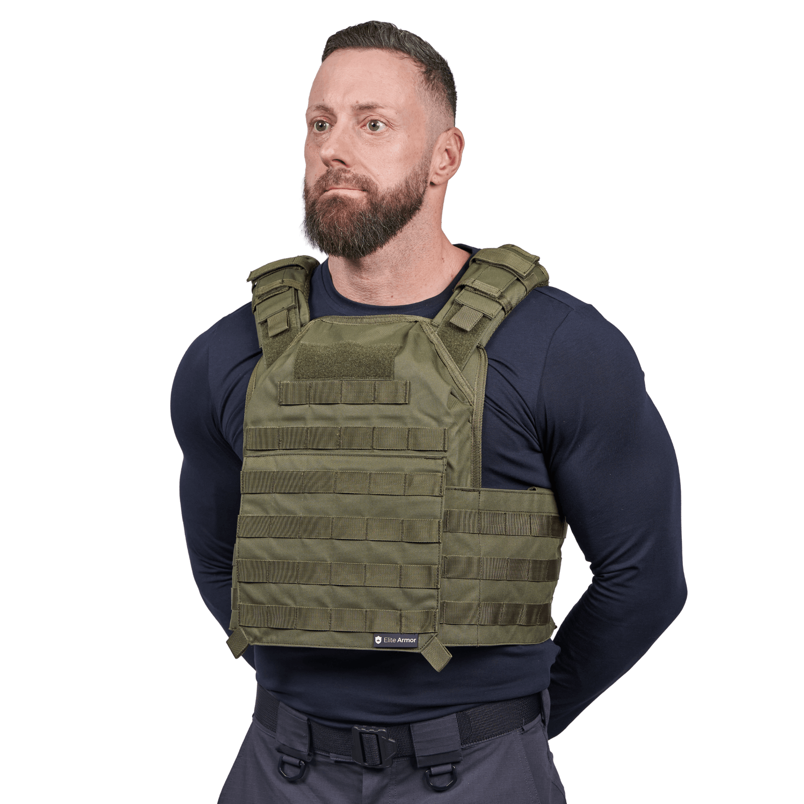 EA Plate Carrier Grøn i galleri position 1 med justerbare skulderstropper, modulært bæresystem og NIJ-certificeret skudsikker beskyttelsesvest.