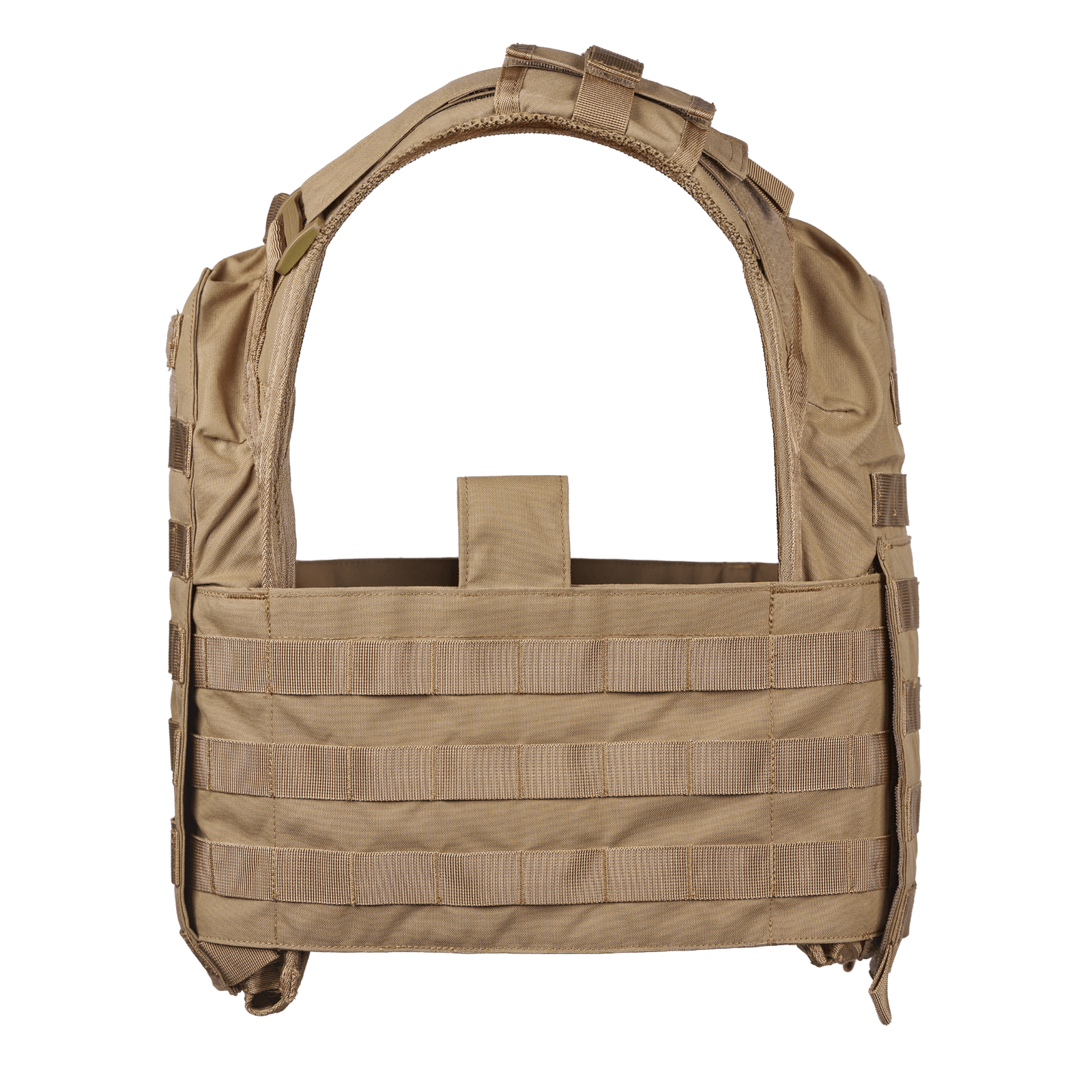 EA Plate Carrier Khaki i galleri position 1 set bagfra med modulært system i slidstærkt materiale til NIJ-certificeret taktisk beskyttelsesvest.