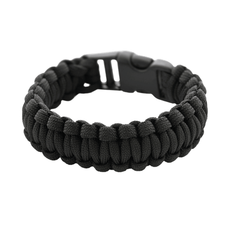 Musta M-Tac Paracord-rannekoru vahvalla ja kevyellä narulla selviytymiskäyttöön, ihanteellinen retkeilyyn ja sotilastyyliin