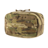 M-Tac Horisontal Utility Taske i camouflage farver til MOLLE system, ideel til friluftsliv og opbevaring af småting eller medicinsk udstyr.