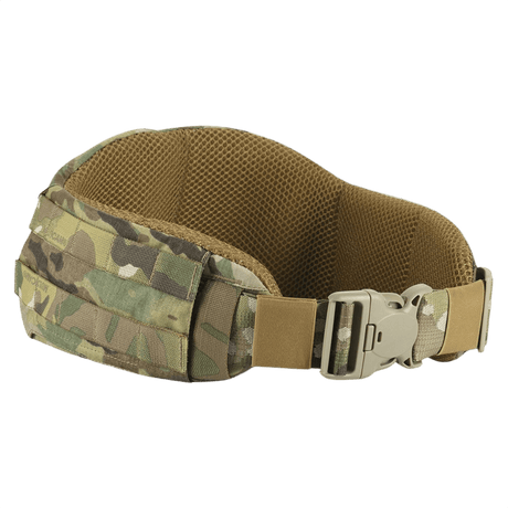 M-Tac War Belt ARMOR i camouflage med robust lukning og MOLLE-webbing, ideel til taktisk brug og kampudrustning.