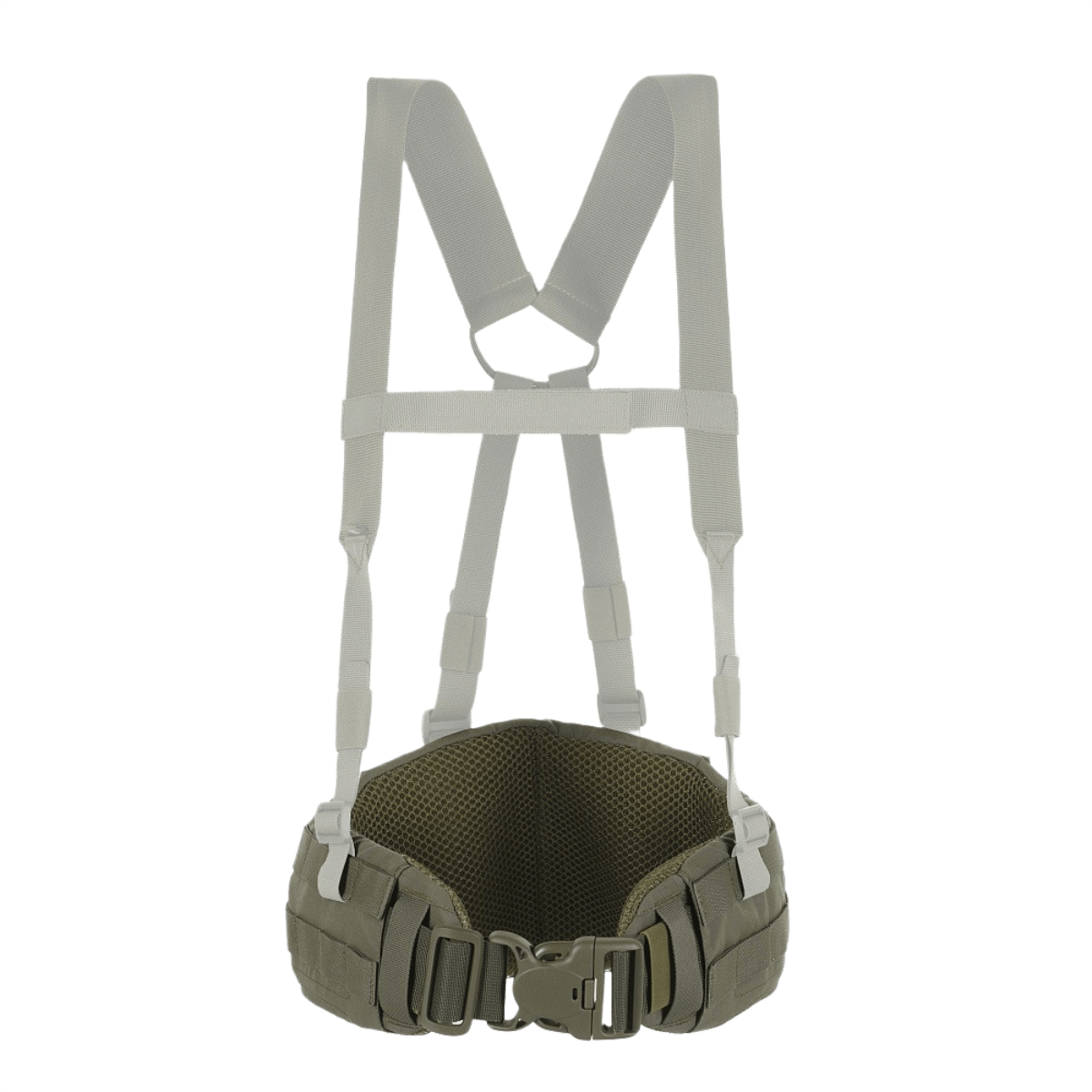 M-Tac War Belt ARMOR i olivengrøn med justerbare stropper og MOLLE-webbing til taktisk brug og opbevaring af tilbehør.