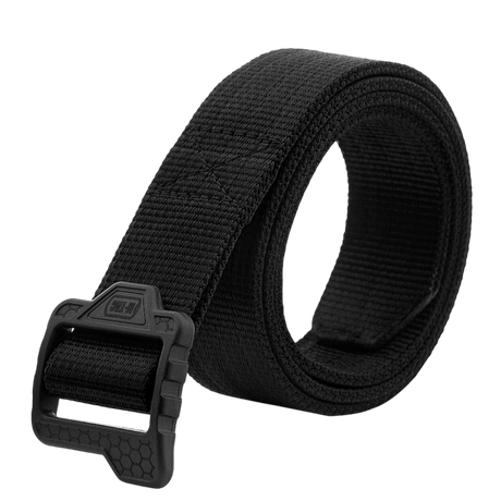 M-Tac Double Duty Taktisk Bælte Hex i sort med slidstærk nylonkonstruktion, ideel til taktisk udstyr og daglig brug.
