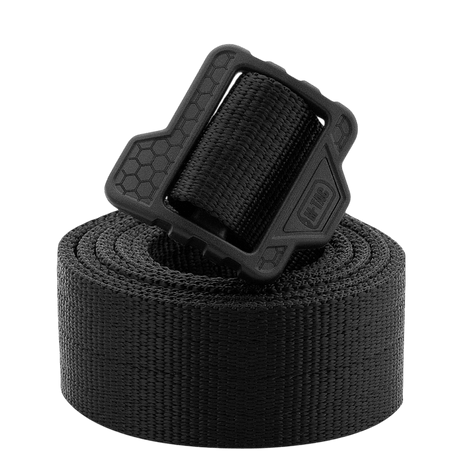 M-Tac Double Duty Taktisk Bælte Hex i sort nylon til hverdags- og taktiske opgaver, med holdbar spændelukning.