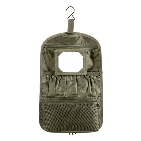 M-Tac Toilettaske i grøn farve med kroge til ophæng og rum til opbevaring af toiletartikler, ideel til rejsebrug.