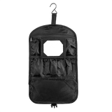 M-Tac Toilettaske i sort, åben position med flere rum til opbevaring af personlig hygiejne og småting, ideel til rejser og daglig brug.