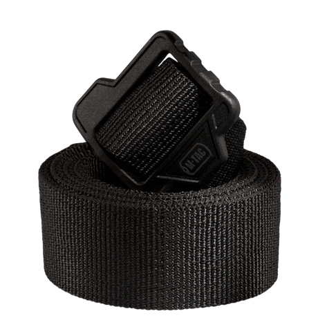 M-Tac Double Duty Taktisk Bælte i holdbart sort nylon med stærk polymerspænde, ideel til holstre og tasker.