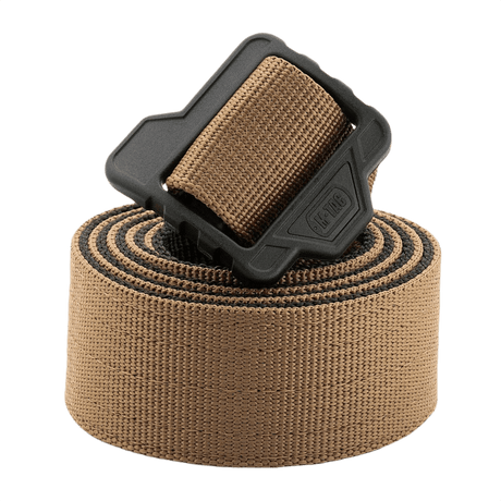 M-Tac Double Duty Taktisk Bælte med vendbart design i coyote og sort, lavet af stærk nylon til professionelle taktiske opgaver.
