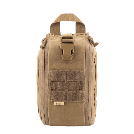M-Tac Medical Pouch Elite Rip Off i beige med håndtag og taktisk design til førstehjælp og hurtig adgang i nødsituationer.
