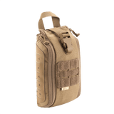 M-Tac Medical Pouch Elite Rip Off taktisk førstehjælpstaske i sandfarve med hurtig adgang og elastiske stropper til organisering.