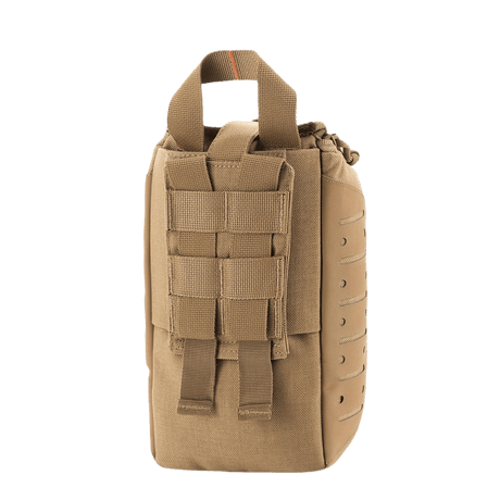 M-Tac Medical Pouch Elite Rip Off taktisk førstehjælpstaske i brun med hurtig åbning design og elastiske stropper til kritiske situationer.