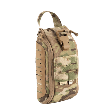 M-Tac Medical Pouch Elite Rip Off i camouflage, taktisk førstehjælpstaske med hurtig adgang og elastiske stropper.