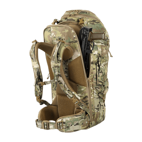 M-Tac Rygsæk Large Gen.III Elite i camouflage med ergonomisk design og plads til taktisk udstyr, fremstillet af slidstærkt Cordura 500D.