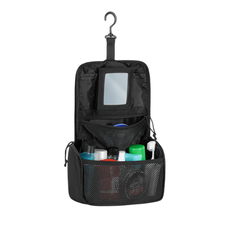 M-Tac Toilettaske i kompakt design med kroge og rum til opbevaring af toiletartikler, lavet af vandafvisende 600D polyester.