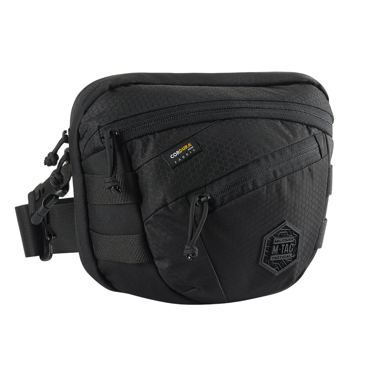 M-Tac Sphaera Hex Hardsling Taske Gen.II Elite i sort Cordura materiale med justerbar skulderrem og lynlås til skjult opbevaring.