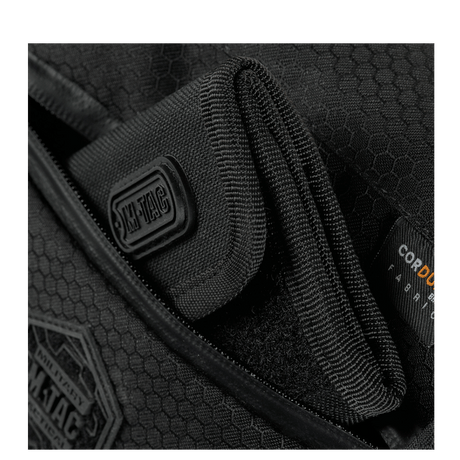 M-Tac Satellite Magnettaske Gen. II Elite Hex, multifunktionel organizer i holdbar Cordura Hex, sort design, nærbillede af detalje.