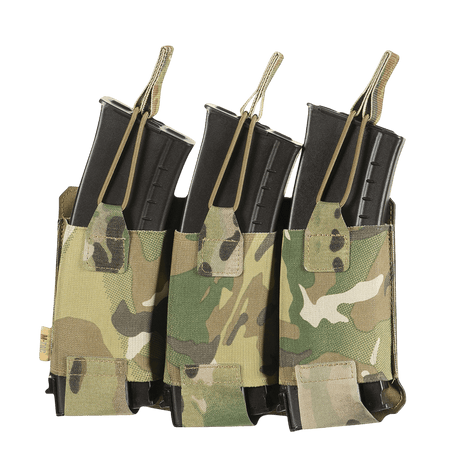 M‑Tac Elastisk Triple Magazine Pouch Elite til tre AK/AR-magasiner med MOLLE Laser Cut og elastik for sikker opbevaring og hurtig adgang.