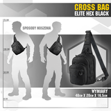 M‑Tac Cross Bag Elite Hex i sort med dimensioner 48x20x16,5 cm. Perfekt som sling pack med taktisk design.