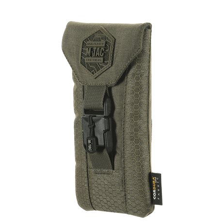 M-Tac Smartphone Lomme Elite Large Hex i slidstærkt CORDURA HEX materiale med magnetisk WJ spænde, perfekt til telefoner op til 6,5 tommer.