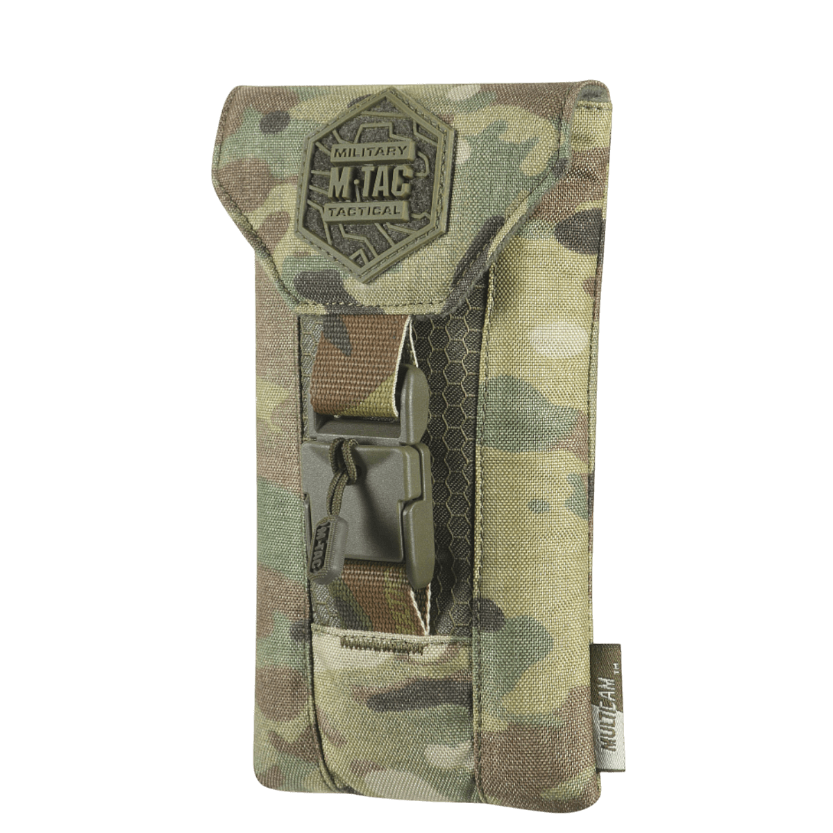 M-Tac Smartphone Lomme Elite Large Hex i camouflage-design til sikker opbevaring, lavet af slidstærkt CORDURA HEX-materiale med magnetisk spænde.
