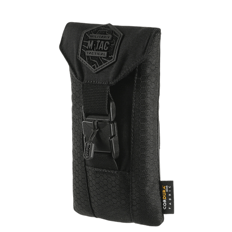 M-Tac Smartphone Lomme Elite Large Hex i sort lavet af slidstærkt CORDURA HEX materiale med WJ magnetisk spænde for sikkerhed.