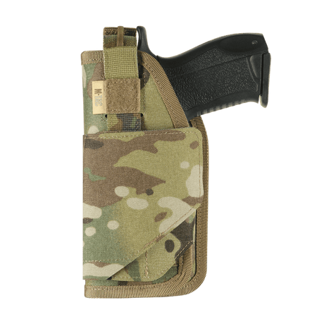M-Tac Universal Taktisk Hylster Elite Venstre med pistol, lavet af Cordura 500D, justerbar og MOLLE-kompatibel.