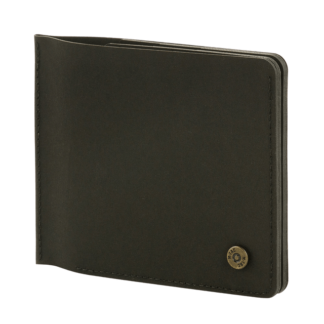 M‑Tac Pung Slim Elite, kompakt og stilfuld pung med messingnitte, designet til opbevaring af kontanter og kort. Slidstærk polymerkomposit.