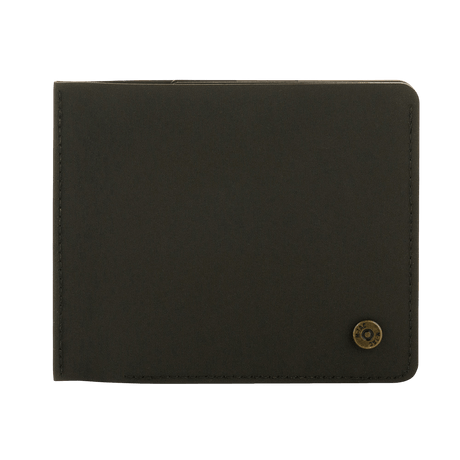 M‑Tac Pung Slim Elite - kompakt sort pung med messingnitte, ideel til kort og kontanter, lavet af holdbart polymerkomposit materiale.