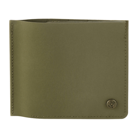 M‑Tac Pung Slim Elite, kompakt grøn pung med messingnitte, ideel til kort og kontanter, slidstærk polymerkomposit, stilfuld og praktisk.