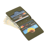 M‑Tac Pung Slim Elite med åbnet layout, viser slots til kreditkort og kontanter, kompakt design, stilfuld og holdbar pung.