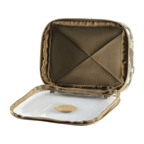 Åben M-Tac Utility Organizer Slim Elite med gennemsigtig PVC-forside, ideel til sikker opbevaring af EDC-kit og nødvendigheder, lavet af Cordura 500D.