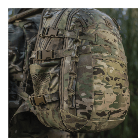 M-Tac Mission Pack Elite i slidstærkt Cordura 1000D med MOLLE LASER CUT-system, ergonomisk designet til optimal funktion og holdbarhed.
