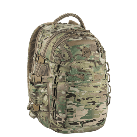 M-Tac Mission Pack Elite med ergonomisk design i slidstærkt Cordura 1000D og MOLLE LASER CUT system, camouflagefarve.