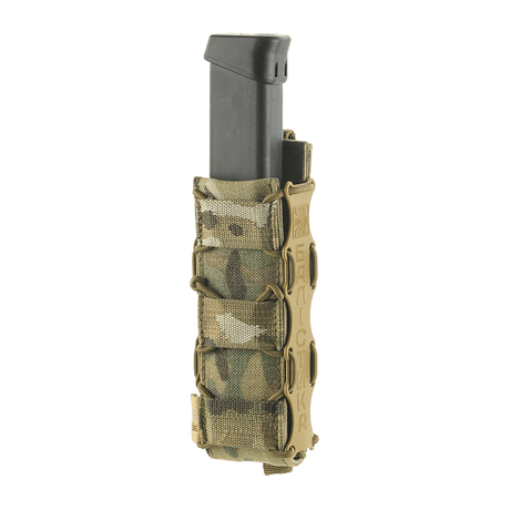 M-Tac PCC Magasinlomme Kolchan i camouflage med sort magasin, lavet af slidstærkt Cordura 1000D og stødresistente plastikindsatser.