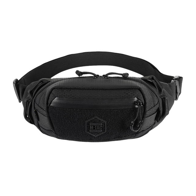 M‑Tac Bæltetaske Elite Hex i sort Cordura 500D med YKK lynlåse og Woojin spænder, ideel til hverdagsbrug eller taktisk udstyr.