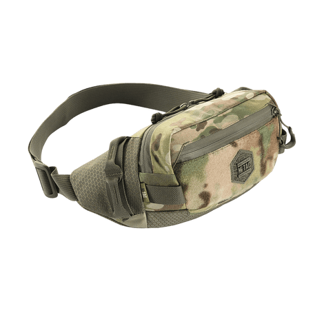M-Tac Bæltetaske Elite Hex i camouflage-design med Cordura-materiale og YKK-lynlåse, ideel til hverdagsbrug og taktisk udstyr.