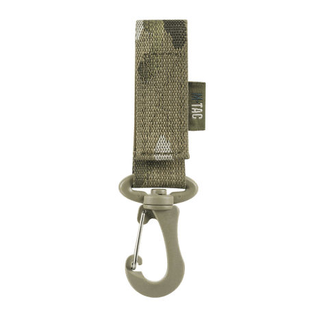 M-Tac Karabinhage Tilbehør i grøn camo til MOLLE-system, letvægts og kompakt, med Velcro-rem og YKK-beslag. Ideel til taktisk brug.