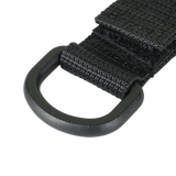 Nærbillede af M-Tac Fastgørelse med D-ring til MOLLE-system, sort farve, med Velcro-lukning, kompakt og let til taktisk brug.