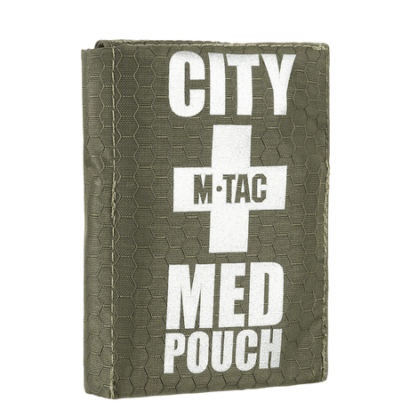 M-Tac City Med Pouch Hex lavet af slidstærkt Hex Polyester med medicinsk kors og logo på forsiden, bærbart førstehjælpskit.
