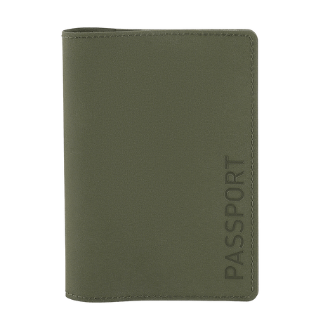 M‑Tac Pascover i grøn polymerkomposit med "Passport" tryk, beskytter pas mod slid. Stilfuldt design med rum til plastkort.