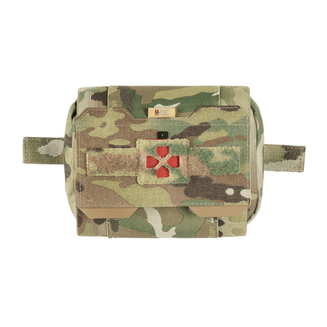 M-Tac Horisontal Medic Lomme Large Elite, robust Cordura 500D taske med indvendig organizer til IFAK, ideel til førstehjælpssituationer.