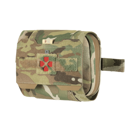 M-Tac Horisontal Medic Lomme Large Elite i camouflagemønster, robust Cordura 500D materiale, ideel til førstehjælpssituationer.