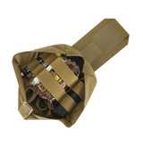 M‑Tac Medic Pouch Vertical Large Elite viser åben medicintaske med organiseret førstehjælpsudstyr, Cordura 500D materiale.