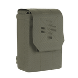 Grøn M-Tac Medic Pouch Vertical Large Elite, medicintaske i holdbart Cordura 500D materiale med sikker opbevaring og hurtig adgang.