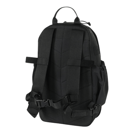 M-Tac STURM Elite Rygsæk i sort, holder op til 15 liter, lavet af Cordura, med MOLLE Laser Cut frontpanel til taktisk brug. Bagsiden vises.