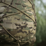 M-Tac STURM Elite Rygsæk med MOLLE Laser Cut design på rygsækken lavet af Cordura-materiale for taktisk og holdbart brug. Nærbillede.