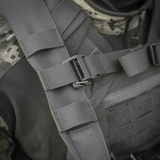 M-Tac STURM Elite Rygsæk detaljer, taktisk design med MOLLE Laser Cut, Cordura-materiale, YKK og Woojin Plastic hardware, grå farvetone