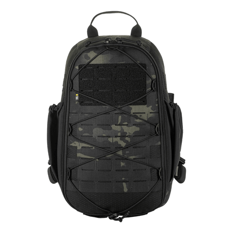 M-Tac STURM Elite Rygsæk i sort, 15L taktisk rygsæk med MOLLE Laser Cut frontpanel og Cordura-materiale, set forfra