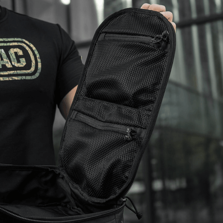 M-Tac STURM Elite Rygsæk åben med lynlåslommer, sort taktikrygsæk designet til udendørs brug